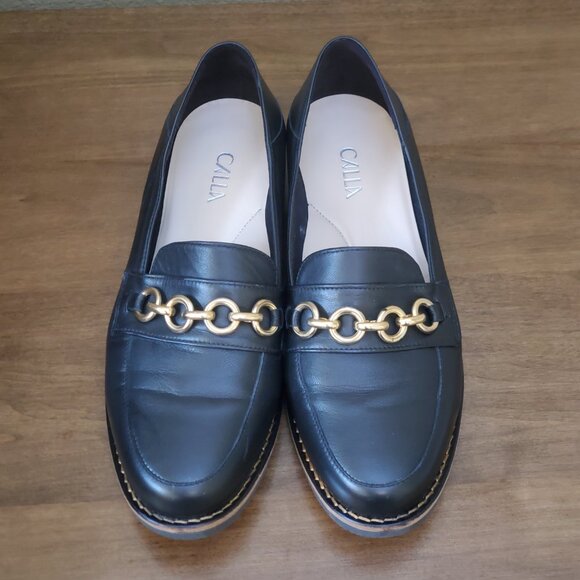 Black Loafers with Gold Chain Detail and Low Heel - Picture 5 of 8